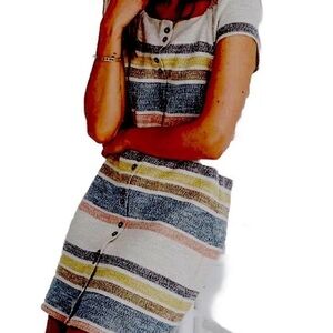 Madewell Texture & Thread Mini Dress Shift XS Cream Multi Stripe Buttons Texture